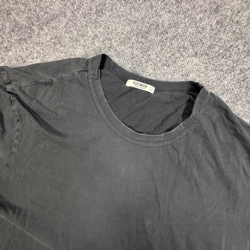 Buck Mason Curved Hem Tee Mens Large Black Short Sleeve Crew Neck T-Shirt 0979